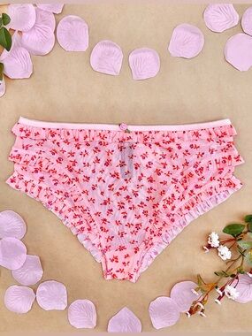 Anthro ❉ Smocked Printed Briefs Panty in Peach Floral Size Small